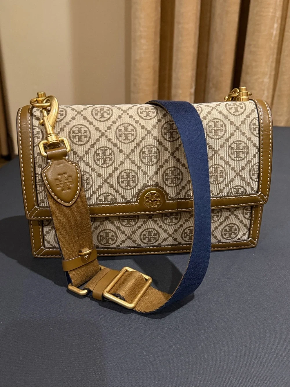 Tory Burch Tan Logo-Print Canvas Crossbody Bag